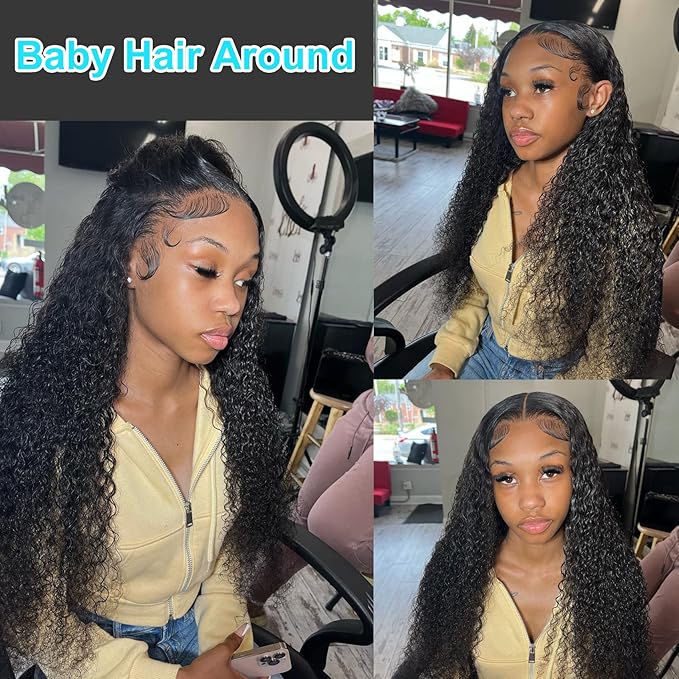 BLY Glueless Wear and Go Lace Front Wigs Human Hair for Women Deep Wave Curly Wig No Glue Ready to Wear 4x4 Lace Pre Cut Wig Pre Plucked with Baby Hair 180% Density Natural Hairline 16 Inch