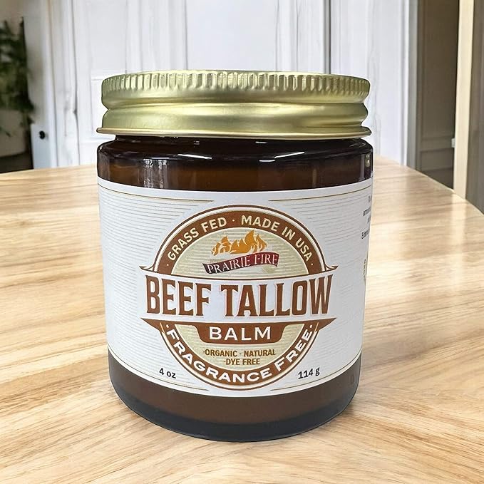 Beef Tallow Balm - 4 oz - Made in USA - Organic Grass Fed and Finished Tallow - Moisturizing Skin Care Fragrance Free