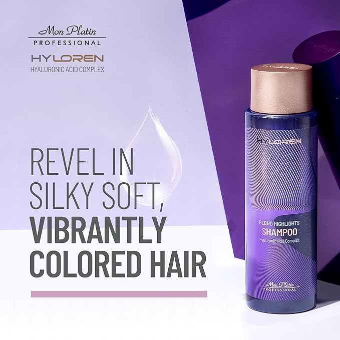 Mon Platin Professional HYLOREN Blond Hair Shampoo with Hyaluronic Acid for Blond & Highlighted Hair, Shampoo for Blond Hair, SLS/SLES Free, Moisturizing Shampoo, Purple Shampoo, 500ml