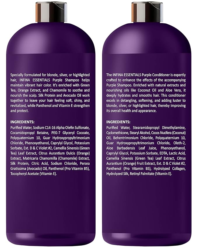 Purple Shampoo and Conditioner Set - Sulfate Free, Enriched with Coconut Oil & Aloe Vera, Ideal for Blonde, Gray, Brassy & Color Treated Hair, Nourishes & Hydrates - 16 fl oz each