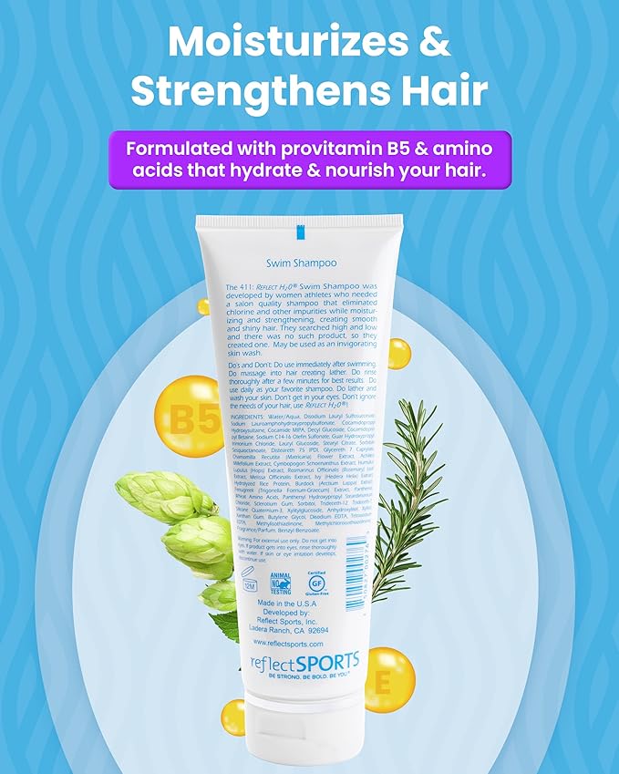 Reflect HշO Swim Shampoo - Sulfate-Free Copper & Chlorine Hair Protection with Keratin, Vitamin E & B5 for Green Hair & Fading - Chlorine Removal Shampoo for Swimmers of All Hair Types - 8oz