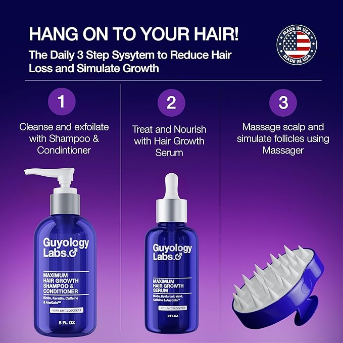 Biotin Hair Growth Serum for Men, Women & All Hair Types - DHT Blocker, Anti-Thinning & Hair Loss Treatment - Thickening & Regrowth Serum - Made in USA - Guyology Labs
