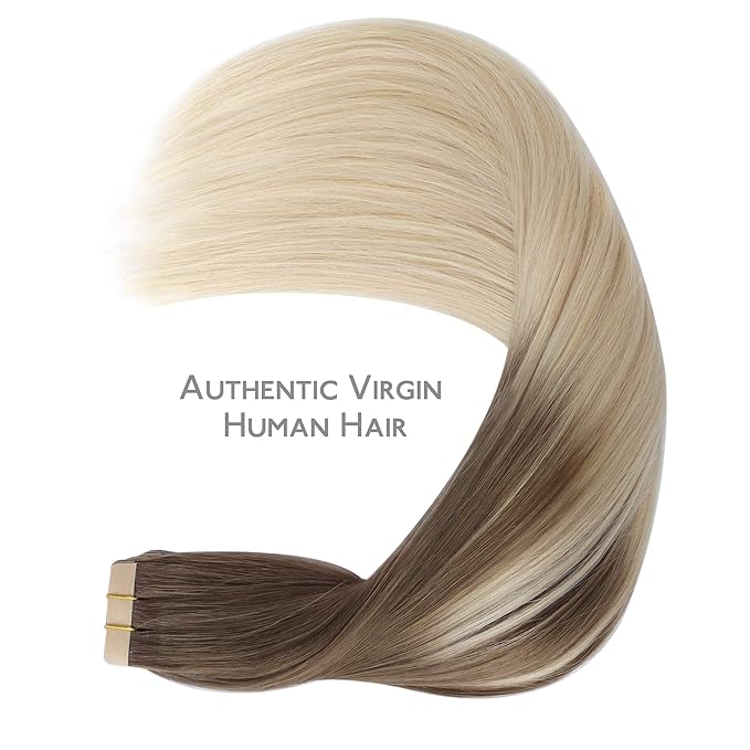 WENNALIFE Tape in Hair Extensions Human Hair, 20pcs 50g 20 inch Sandy Brown to Platinum Blonde Remy Hair Extensions Straight Human Hair Tape in Extensions Skin Weft Tape Extensions Human Hair