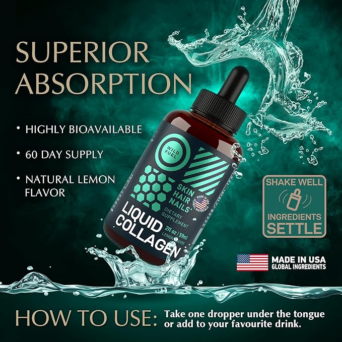 Liquid Collagen Peptides with Biotin Drops - 15,000mcg Collagen Liquid for Women and Men plus Biotin - Youthful Skin, Hair Growth, Strong Nails - Hair Vitamins for Hair Loss - Lemon Flavor - 2x2oz