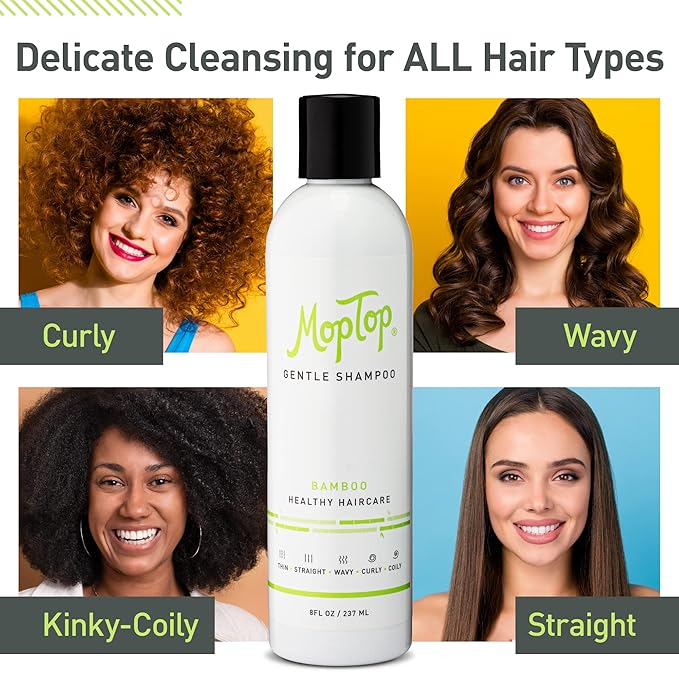MopTop Lightweight Curly Hair Shampoo and Conditioner Set – Gentle Shampoo + Light Conditioner, Reduces Frizz & Restores Dry Damaged Hair, Sulfate & Paraben Free – Wavy, Curly, Coily, Kinky (Set of 3)