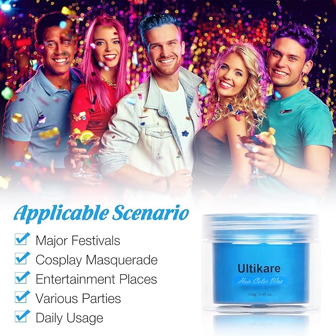 Temporary Hair Color for Kids, Ultikare Hair Dye Washable Natural Hair Wax Color Chalk Mud Cream DIY Hairstyle Clay For Dark Hair Halloween, Cosplay, Party, Christmas Gift Girls 3.4 Fl Oz (4 colors)