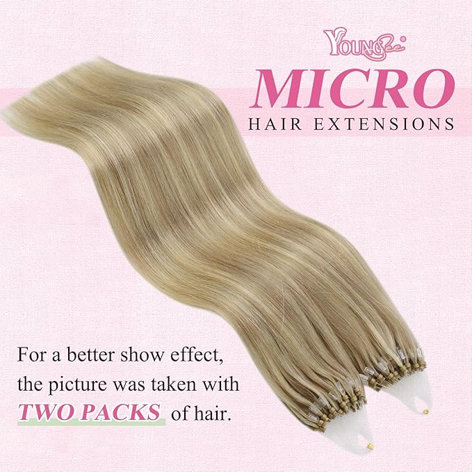YoungSee Microlink Hair Extensions Human Hair Golden Blonde Mix Blonde Highlight Micro Bead Hair Extensions Real Human Hair for Women 22In 50g 50s Bead Hair Extension Long Lasting Hair Extension