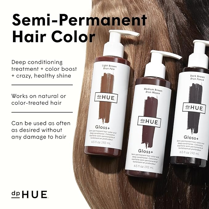 dpHUE Gloss+, Medium Brown - 6.5 oz (8-12 Applications) - Semi-Permanent Hair Color & Conditioner - Lasts Up to Eight Washes - Paraben, SLS & SLES Sulfate Free - Vegan, Leaping Bunny Certified