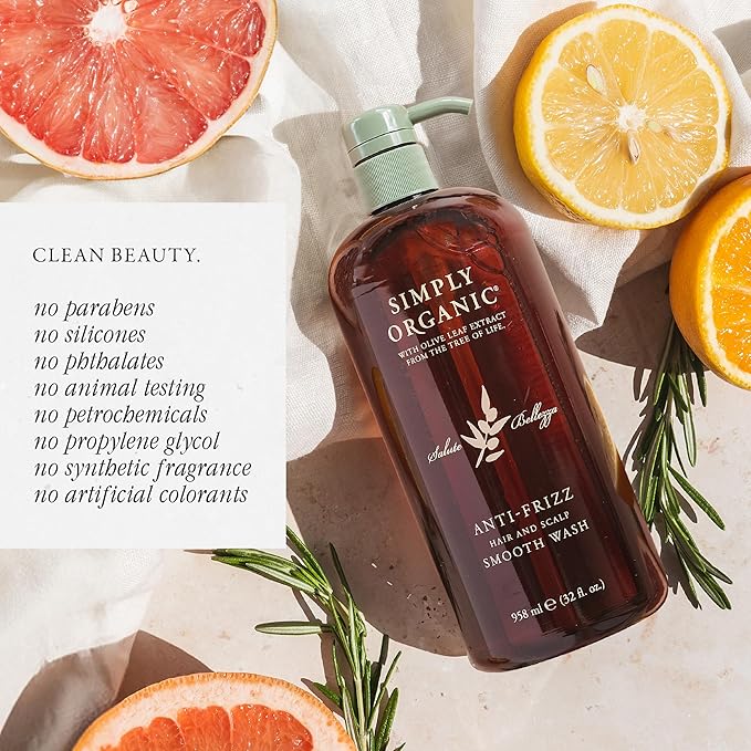 SIMPLY ORGANIC Frizz Control Hair Shampoo Scalp Wash Made in Italy, All Natural Cruelty Free Hair Care for Women & Men with Aloe Leaf Juice & Olive Leaf Extract, 32 fl oz/958 ml, ANTI-FRIZZ