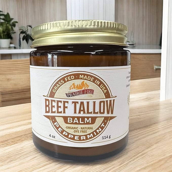 Beef Tallow Balm - 4 oz - Made in USA - Organic Grass Fed and Finished Tallow - Moisturizing Skin Care Peppermint