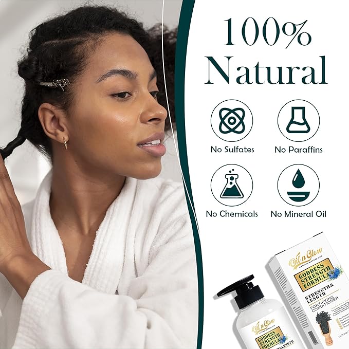 USDA Certified Natural Hair Growth Conditioner: Black Cumin Seeds, Ginger, Castor Oil Strengthening & Moisturizing Conditioner for Thinning, Damaged, Dry Hair - Fragrance Free 10 Fl Oz