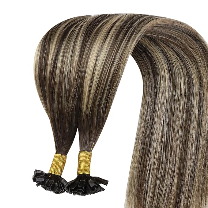 YoungSee Ombre Ktip Hair Extensions Balayage Brown Ombre Blonde K Tip Extensions Ombre 18In 50s/50g Silky Straight