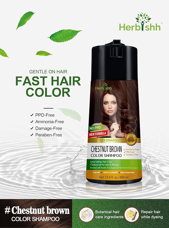 Herbishh Color Shampoo for Gray Hair - Enriched Formula with Conditioner - Long Lasting & DIY (CHESTNUT BROWN)