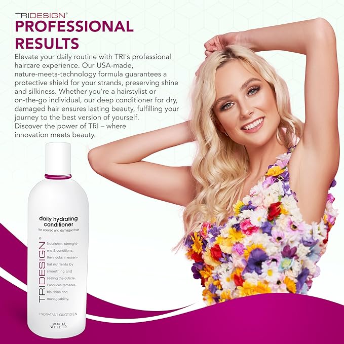 TRI Design Hair Conditioner for Women or Extra Moisturizing Conditioner for Dry Hair, Hair Care Restoration for Colored Hair, Adds Luminous Volume, Hydration, Strong & Healthy Hair, 33.8 Fluid Oz