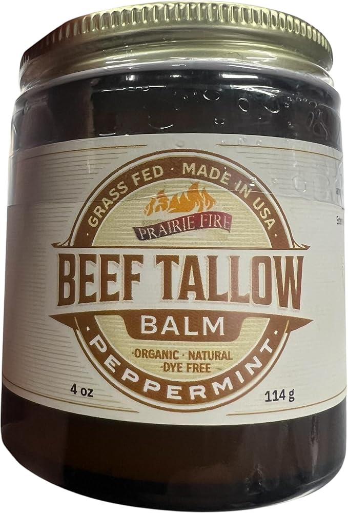Beef Tallow Balm - 4 oz - Made in USA - Organic Grass Fed and Finished Tallow - Moisturizing Skin Care Peppermint
