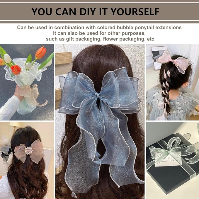 Colored Braided Ponytail Extension, 25 Inch Purple Blue Gradient Tinsel Bubble Ponytail Extension with Hair Tie, Ombre Crazy Hair Day Accessories for Girls Festival Rave (Purple/Light Blue#)