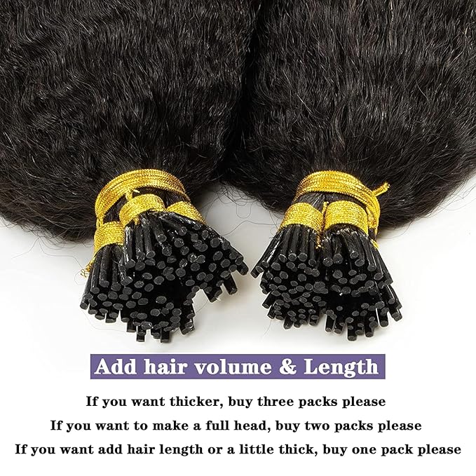 Anrosa I Tip Hair Extensions Real Human Hair Kinky Straight Natural Black Itip Extensions 22 Inch 50g Human Micro Links Hair Extensions Keratin Fusion Natural Hair for Black Women