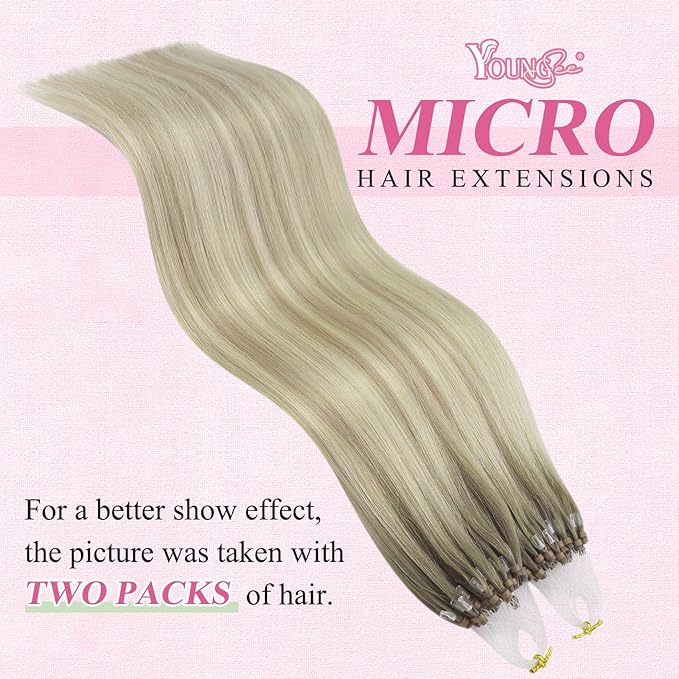 YoungSee Micro Loop Hair Extensions Real Human Hair Blonde Bead Hair Extensions Human Hair Ash Blonde Ombre Platinum Blonde Microbead Human Hair Extensions Balayage Add Hair Length 22In 50s/50g