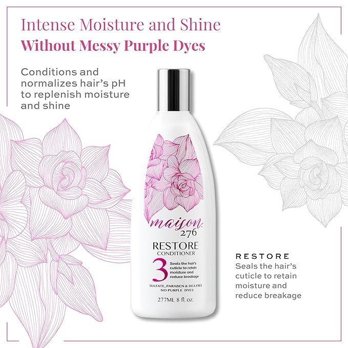 Maison 276 RESTORE Conditioner for Silver, Gray & Blonde Hair, NOT a Purple Conditioner, Normalizes Hair pH, Replenishes Moisture, Reduces Breakage, Provides Shine, Sulfate-Free, 1, 8 oz Bottle