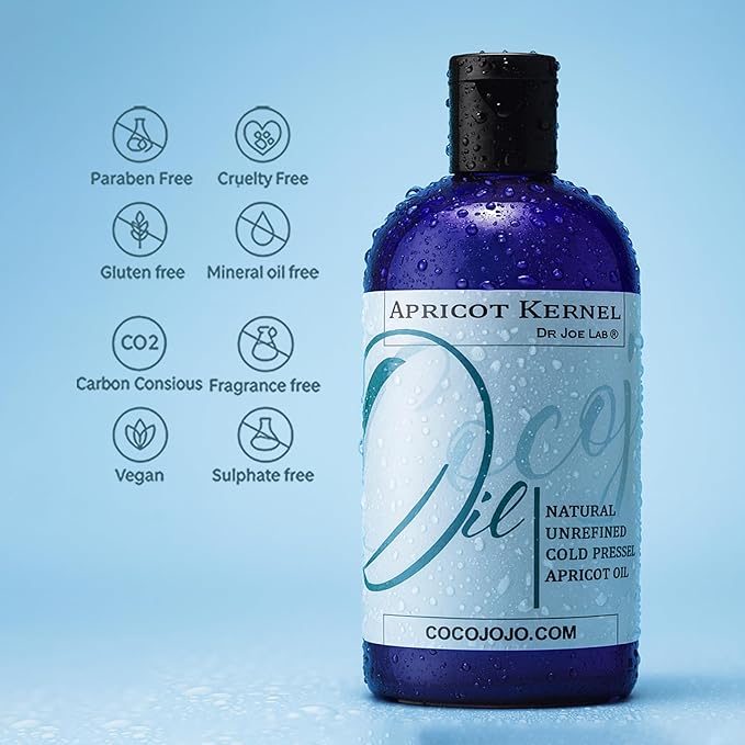 Dr Joe Lab Apricot Kernel Oil - Cold Pressed Pure Natural Moisturizing for Hair and Skin (8 oz)