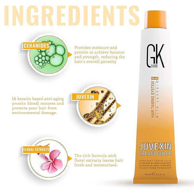 GK HAIR Global Keratin Permanent Hair Cream Color with 87+ Shades (3.4 Fl Oz/100ml) Nourishing & Cleansing Colors for Styling Long Lasting Natural Toner