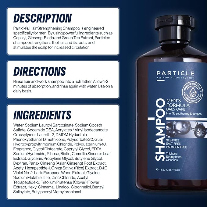 Particle Men’s Shampoo – Hair Growth & Thickening Formula for Stronger, Healthier Hair (13.52 oz) – Sulfate & Paraben Free
