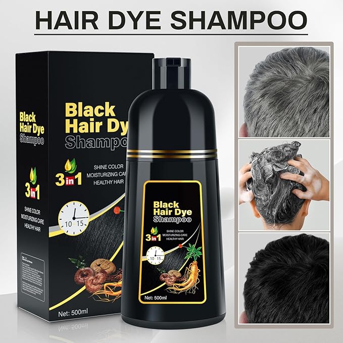 Black Hair Dye Shampoo 3 in 1 Champu Para Canas for Gray Hair Coverage, Natural Herbal Black Hair Color Shampoo for Women, shampoo para pintar el cabello