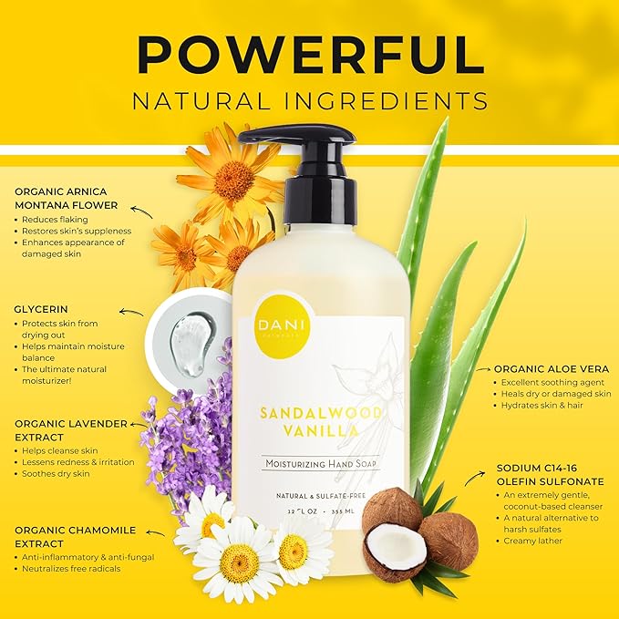 Naturals Moisturizing Hand Soap – Sandalwood Vanilla Scent, Hydrating, Sulfate-Free & Paraben-Free, 12 Oz Bottle with Pump, Gentle Cleansing for Dry Skin