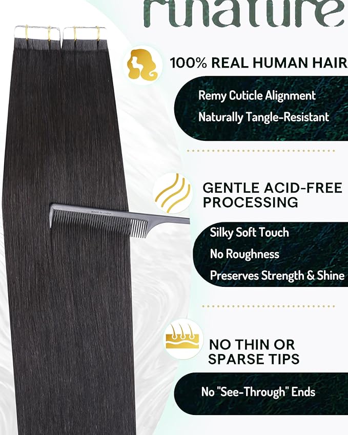 RUNATURE 20 Inch Tape in Hair Extensions Human Hair for Black Girl Invisible Tape ins Human Hair Extensions Brazilian Straight Tape in Extensions Remy Hair Long Glue in Hair Extensions Silky 50g 20pcs