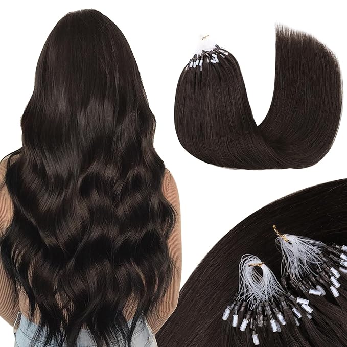 MAXITA Microlink Hair Extensions Human Hair Dark Brown Micro Bead Hair Extensions Virgin Human Hair, 50g/50 Strands/Pack, 22 In