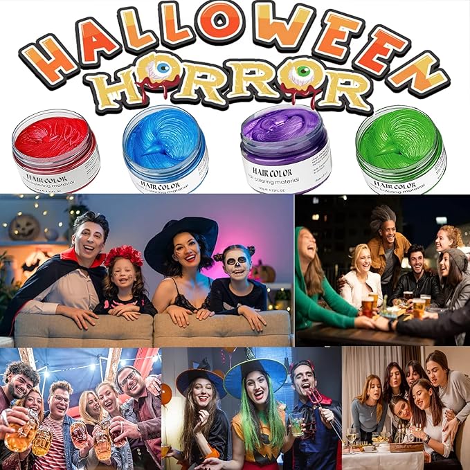 Temporary Hair Color Spray, Natural Hair Coloring Wax Material Disposable Hair Styling Clay Ash for Cosplay, Party, Masquerade, Halloween (Red, Blue, Purple, Green, 1 Pack)