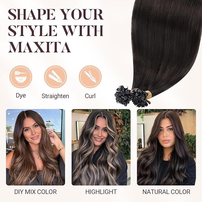 MAXITA U Tip Hair Extensions Human Hair, Dark Brown Hair Extensions Real Human Hair, 50g/50 Strands/Pack, 18 In Virgin Human Hair