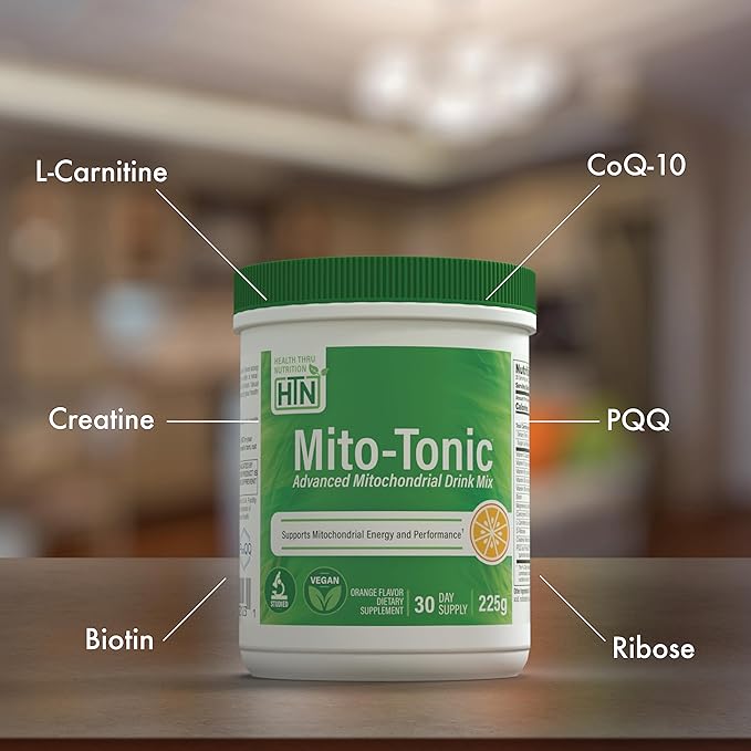 Health Thru Nutrition Mito-Tonic Advanced Mitochondrial Drink Mix | CoQ-10, PQQ, D-Ribose, L-Carnitine & More | Cellular Energy & Cardiac Function Support | Keto Friendly | Non-GMO (30 Servings)