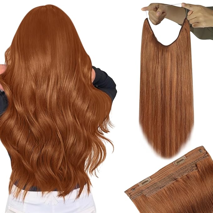 YoungSee Copper Wire Extensions Human Hair Invisible Wire Hair Extensions for Women Copper Adjustable Fish Line 20inch 100g
