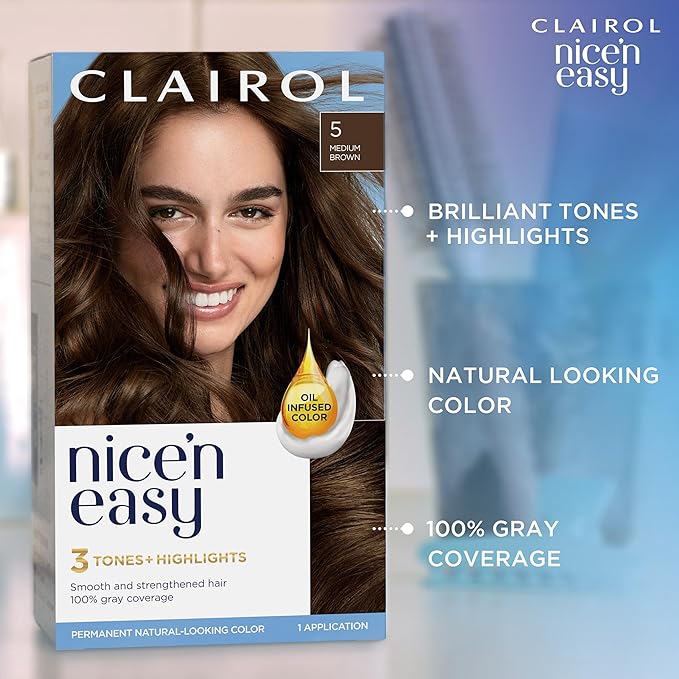 Clairol Nice'n Easy Permanent Hair Dye, 6W Light Mocha Brown Hair Color, Pack of 3