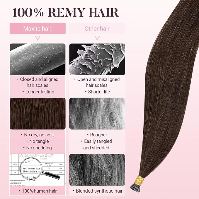 MAXITA I Tip Hair Extensions Human Hair,50g/50s Chocolate Brown 22 Inch Comfortable Wear, Invisible & Natural Cold Fusion, 100% Remy Human Hair Itip Keratin Hair Extensions