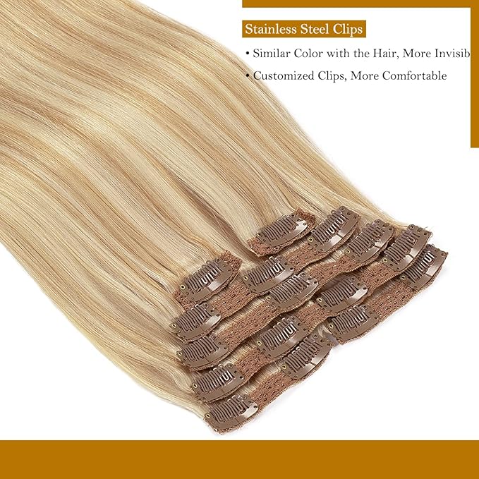 Loxxy 16inch Clip In Hair Extensions Brown Real Human Hair Clip Ins Extensions Light Dark Brown Double Weft Straight Real Hair Extensions Clip in Human Hair Thick Ends Full Head 120G 7PCS