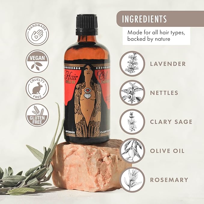 Argan Oil for Hair, Nourishing, Strengthening - Curly Dry Frizzy Damaged Hair, Adds Shine and Moisturizes, Scented Organic Oil, Lavender & Clary Sage - 3.4 oz