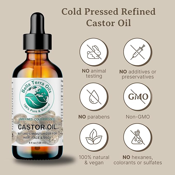 Premium Castor Oil for Luxurious Hair and Radiant Skin – 1 Gallon, Fast Absorbing, All-Natural,. Bella Terra Oils