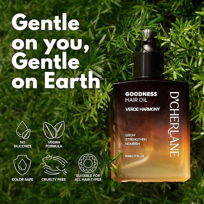 D'Cherlane Goodness Hair Oil – Hair Growth & Deep Scalp Treatment with Rosemary, Argan, Castor, & Coconut Oils For All Hair Types - Verde Harmony Edition