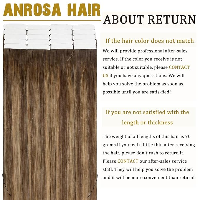 Anrosa Tape in Hair Extensions Double Sided Remy Tape in Hair Extensions Human Hair 14 Inch Silky Human Hair Tape in Extensions for Woman Medium Brown to Blonde with Medium Brown Roots 20pcs 50G