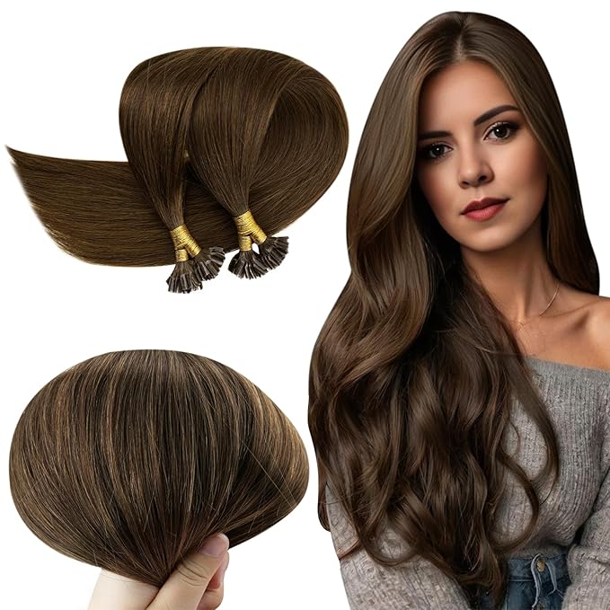 RUNATURE U Tip Human Hair Extensions Brown Straight Pre Bonded Hair Extensions Human Hair U Tip Extensions Soft Keratin Hair Brown Silky 20 Inch 50g 50s