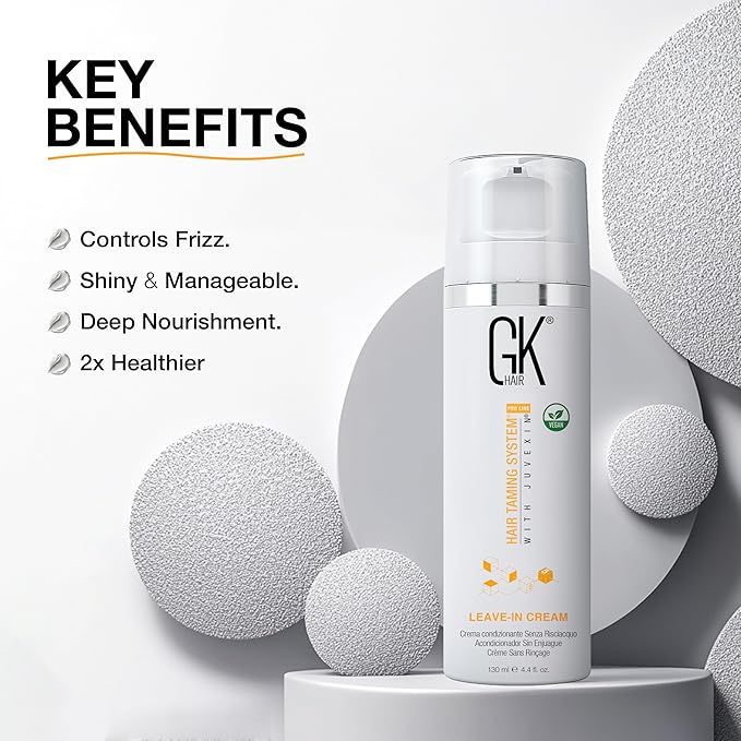 GK HAIR Vegan leave in conditioner for curly hair (4.4 Fl Oz/130ml) Conditioning Hydrating Smoothing Moisturizing & Frizz Control For Dry Damaged Hair Taming before Swimming or Exercise