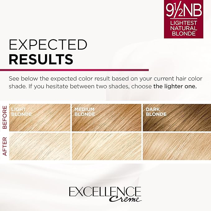L'Oreal Paris Excellence Creme Permanent Triple Care Hair Color, 9.5NB Lightest Natural Blonde, Gray Coverage For Up to 8 Weeks, All Hair Types, Pack of 1