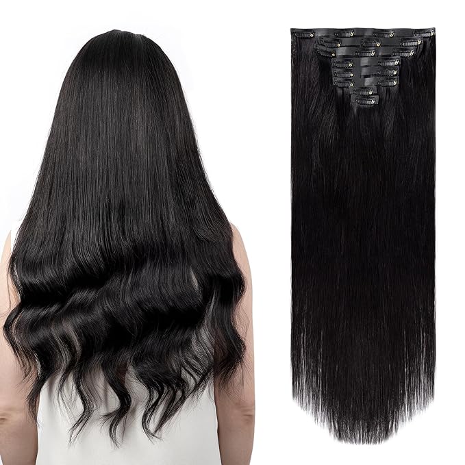 Clip in Hair Extensions Real Human Hair Natural Black Seamless Clip In 100% Remy Hair Extensions PU Skin Weft Add Volume Invisible for Long Straight Hair #1B 16Inch 120G 8PCS