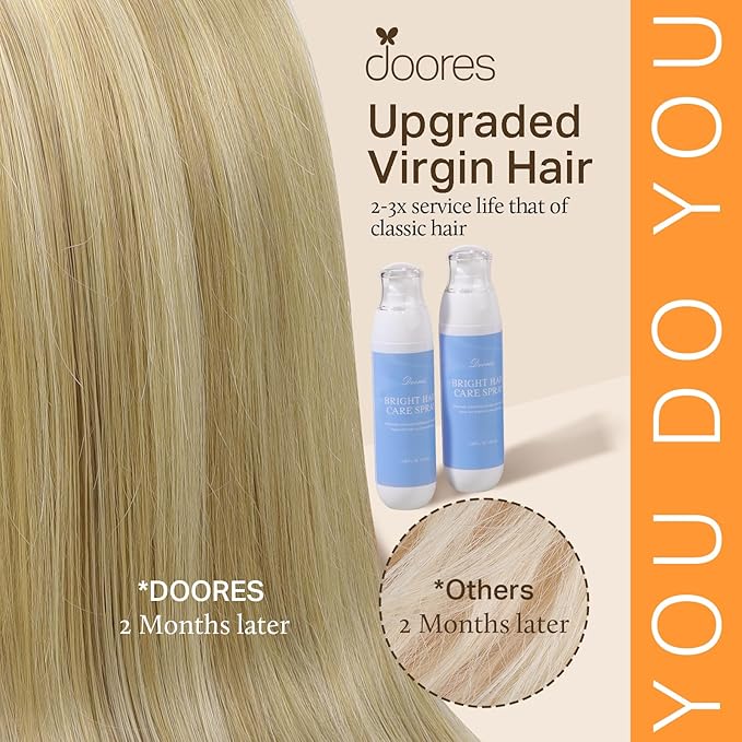 DOORES Clip in Human Hair Extensions, Dark Blonde Highlighted Bleach Blonde 135g 7pcs 16 Inch, Remy Hair Extensions Clip in Straight Natural Weft for Women