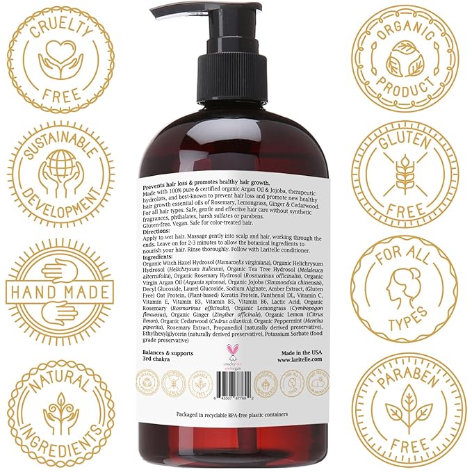 Diamond Strong Organic Shampoo – Hair Growth & Strengthening – Sulfate-Free, Cedarwood & Botanicals – Prevents Thinning & Breakage – Made in USA – 17.5 oz