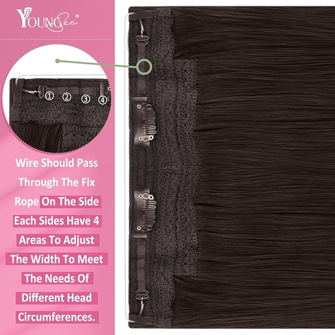 YoungSee Wire Extensions Brown Wire Hair Extensions Real Human Hair Darkest Brown Secret Hair Wire Extensions Brown Wire Couture Human Hair Extensions Hair Extensions Real Human Hair 80G 16Inch