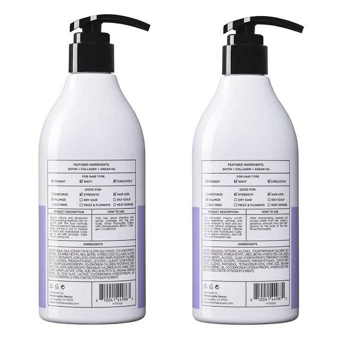 Biotin & Collagen Shampoo & Conditioner Set, Hair Growth Thickening, Repair Dry, Damaged Hair Set, Infused with Vitamin B7 & Argan Oil, Sulfate, Parabens and Gluten Free, 2 x 16.9 Fl Oz