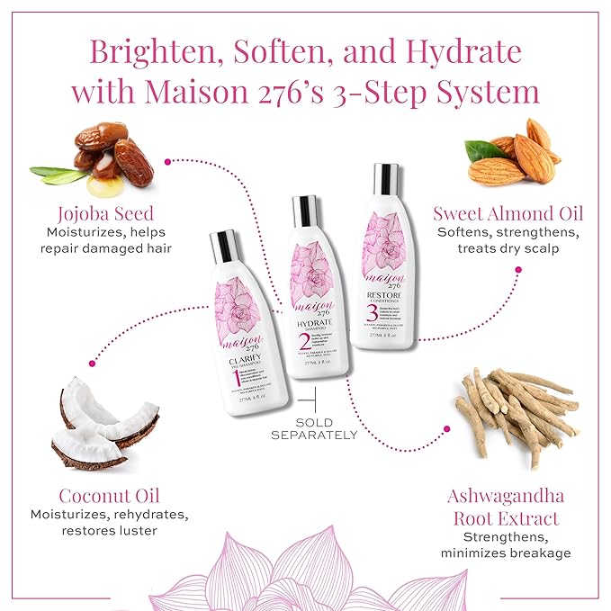 Maison 276 RESTORE Conditioner for Silver, Gray & Blonde Hair, NOT a Purple Conditioner, Normalizes Hair pH, Replenishes Moisture, Reduces Breakage, Provides Shine, Sulfate-Free, 1, 8 oz Bottle